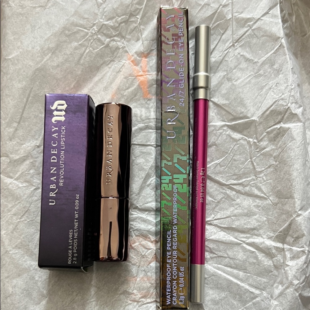 Urban Decay Vibrant Magenta Lipstick with Matching Pink-Purple Eye Pencil